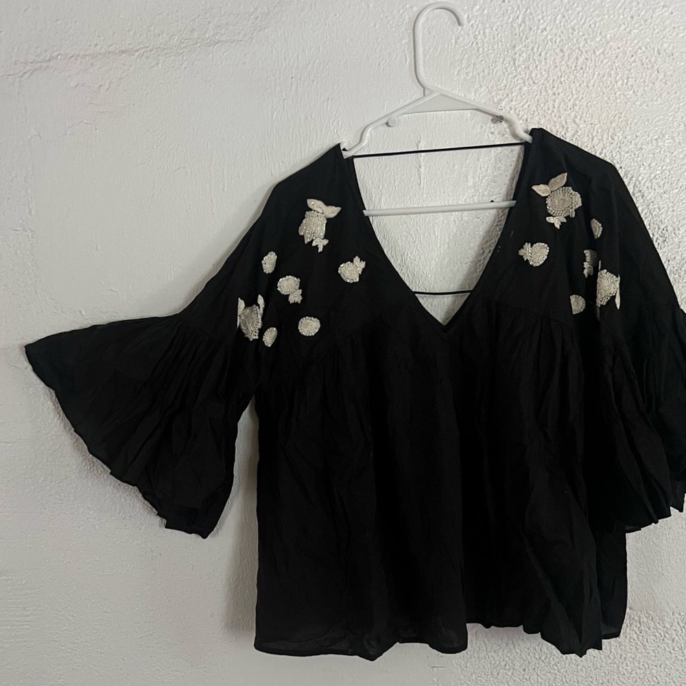 Maeve beaded Ruffled 3/4 Sleeve Blouse